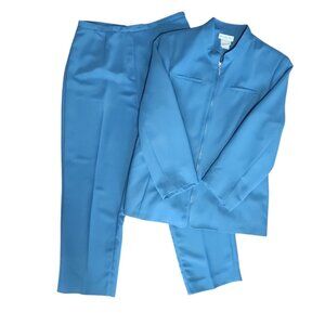 Worthington Outfit Womens Size 14/16 Solid All Blue Jacket Pant Suit 2 Piece Set